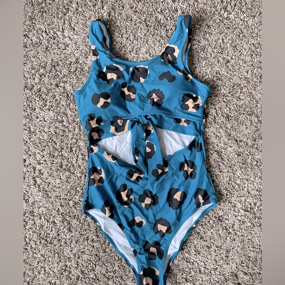 Popvil brand• blue leopard print• one piece swimsuit